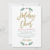 休日応援モダン金ゴールドスクリプトクリスマスパーティー 招待状 (正面)