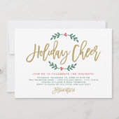 休日応援モダン金ゴールドスクリプトクリスマスパーティー 招待状 (正面)