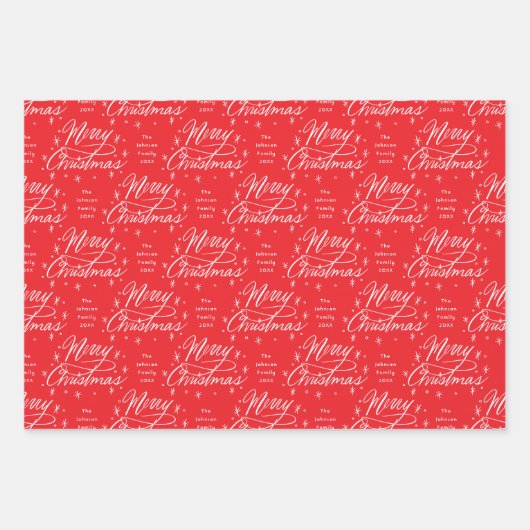 休日応援レトロオーナメントファミリーネームクリスマス ラッピングペーパーシート (正面3)