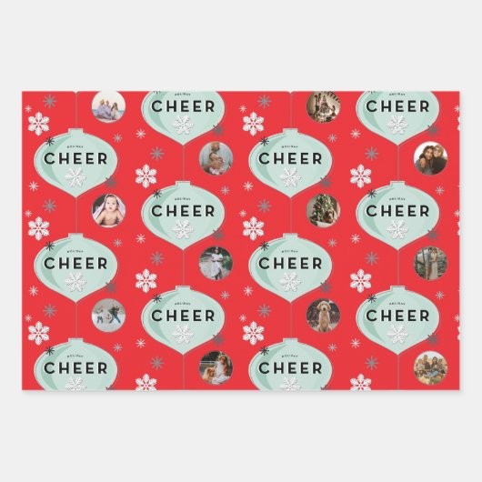 休日応援レトロオーナメントファミリーネームクリスマス ラッピングペーパーシート (正面)