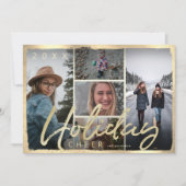 休日応援金ゴールドスクリプトフォトクリスマスカード 招待状 (正面)