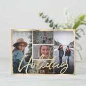 休日応援金ゴールドスクリプトフォトクリスマスカード 招待状 (スタンド正面)