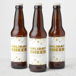 休日応援 |おもしろいクリスマスホワイト&金ゴールド ビールラベル