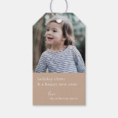 休日応援 |エレガントクリスマス写真Taupe Clay ギフトタグ (正面)