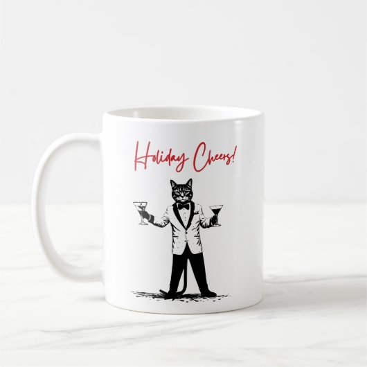 休日応援!タキシードでトーストを出す猫 コーヒーマグカップ (左)