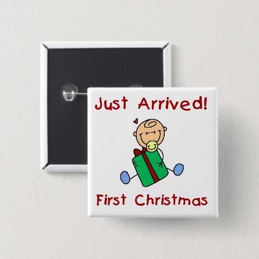 休日男の赤ちゃんTシャツとギフトが到着したばかり 缶バッジ (正面&裏面)