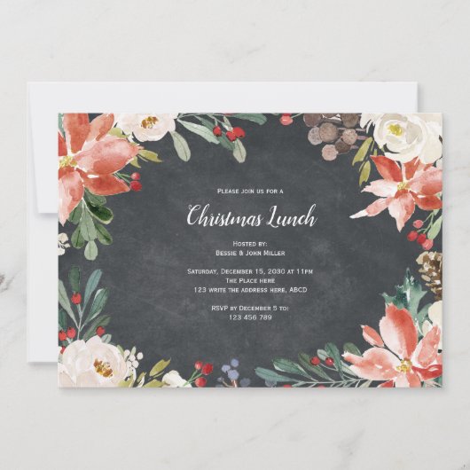 休日素朴、クリスマス昼食、またはディナーパーティー 招待状 (正面)