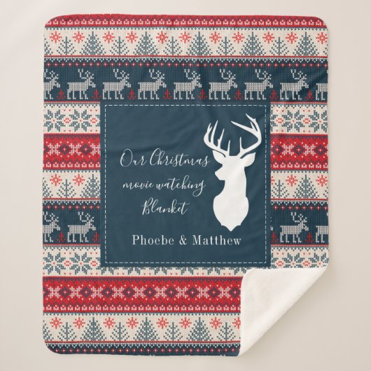 休日編み物パターンクリスマスパーソナライズされた シェルパブランケット (正面)