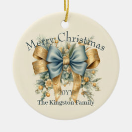 休日花模様とボウメリークリスマスホリデー セラミックオーナメント