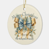 休日花模様とボウメリークリスマスホリデー セラミックオーナメント (左)
