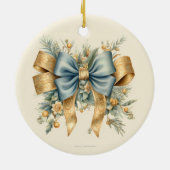休日花模様とボウメリークリスマスホリデー セラミックオーナメント (裏面)