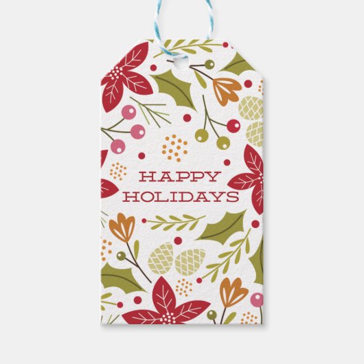 休日花模様 – ハッピーホリデーズギフトラベル ギフトタグ (正面)