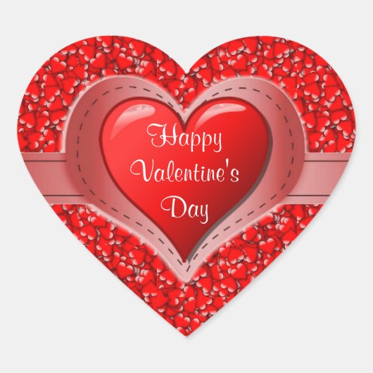 休日赤いハートハッピーバレンタインデー ハートシール (正面)