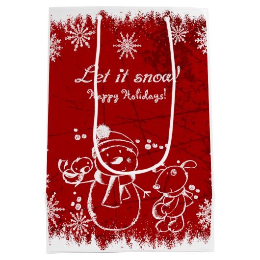 休日赤と白イラストレーション ミディアムペーパーバッグ (裏面)