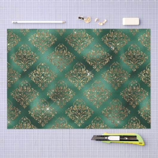 休日金ゴールドクリスマスメタリックダマスクエレガント 薄葉紙 (クラフト)