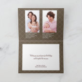 休日金ゴールドサテンリボン茶色の格子写真 シーズンカード (内部)