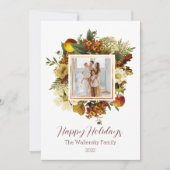 休日金ゴールドフローラフォトファミリークリスマス 招待状 (正面)