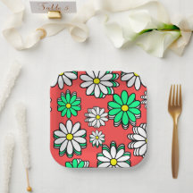 休日開花:フェスティバルレッド&グリーン紙プレート