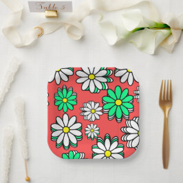 休日開花:フェスティバルレッド&グリーン紙プレート ペーパープレート