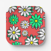 休日開花:フェスティバルレッド&グリーン紙プレート ペーパープレート (正面)