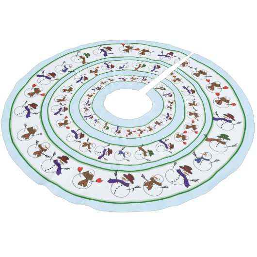 休日雪だるまクリスマス ブラッシュドポリエステルツリースカート (アングル)