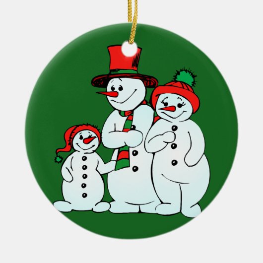休日雪だるま家族 セラミックオーナメント (正面)