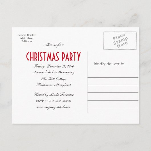 休日雪だるま | クリスマスパーティー保存日 案内ポストカード (裏面)