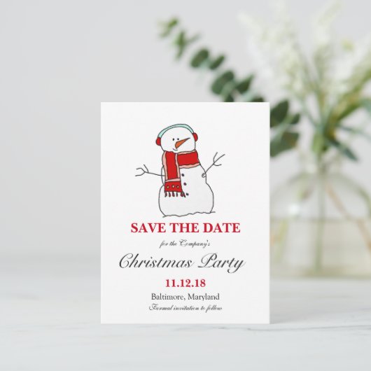 休日雪だるま | クリスマスパーティー保存日 案内ポストカード (スタンド正面)