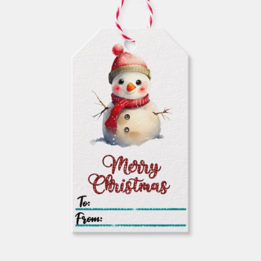 休日魅力的の贈り物ラベルで雪だるま ギフトタグ (正面)