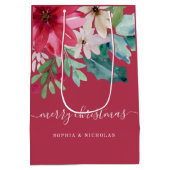 休日鮮やかフローラ |クリスマスウォーターカラー赤 ミディアムペーパーバッグ (裏面)