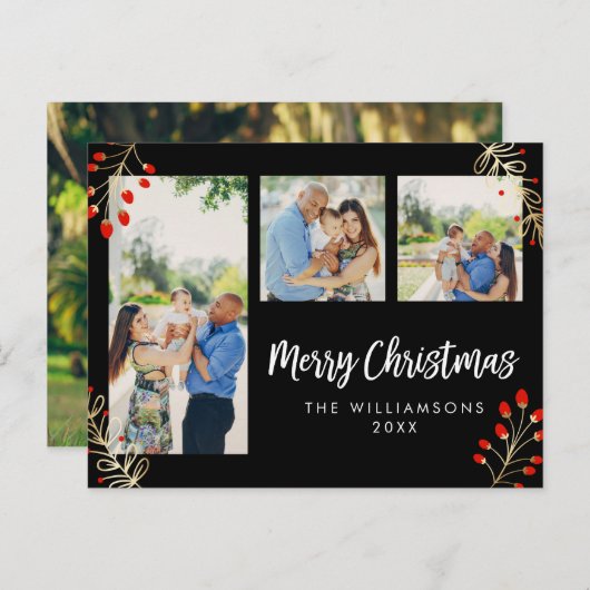 休日3フォトカード | レッドベリーと離れ金ゴールド シーズンポストカード (正面/裏面)