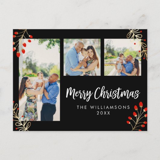 休日3フォトカード | レッドベリーと離れ金ゴールド シーズンポストカード (正面)