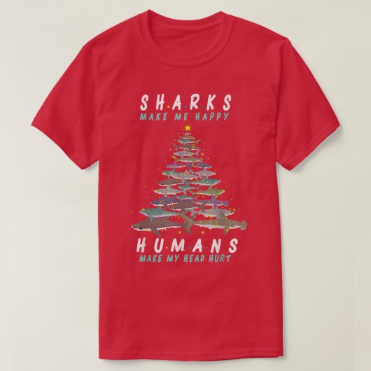 休日365サメのクリスマスツリーサメ私をハにする Tシャツ (デザイン正面)