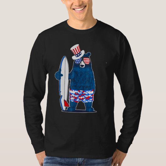 休日365サーフベア7月の4thアメリカ国旗Su Tシャツ (正面)