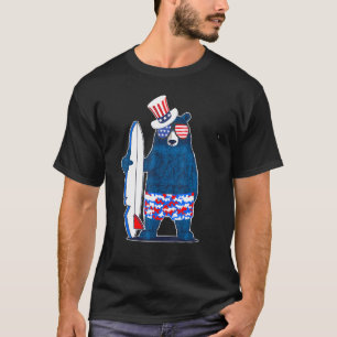 休日365サーフベア7月の4thアメリカ国旗Su Tシャツ
