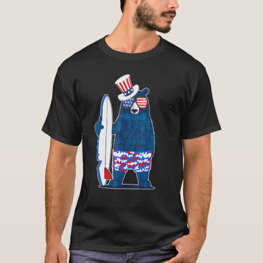 休日365サーフベア7月の4thアメリカ国旗Su Tシャツ (正面)