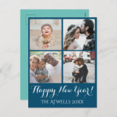 休日4写真ハッピーニューイヤー家族ブルー シーズンポストカード (正面/裏面)