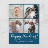 休日4写真ハッピーニューイヤー家族ブルー シーズンポストカード (正面)