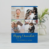 休日4写真ハッピーハヌカー（ユダヤ教の祭り）パターンブルーフォイル 箔シーズンカード (立ち正面)