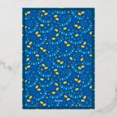 休日4写真ハッピーハヌカー（ユダヤ教の祭り）パターンブルーフォイル 箔シーズンカード (裏面)