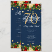 休日70th誕生日パーティプログラム金ゴールドネイビーメニュー 招待状 (正面/裏面)