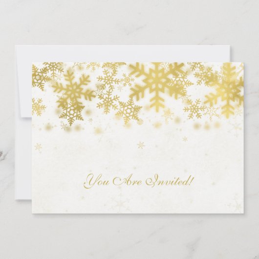 休日/クリスマスパーティー金ゴールド冬の雪片 招待状 (裏面)