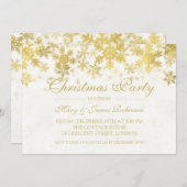 休日/クリスマスパーティー金ゴールド冬の雪片 招待状 (正面/裏面)