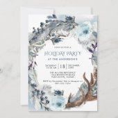 休日/クリスマスパーティー、ブルーとシルバーリース 招待状 (正面)