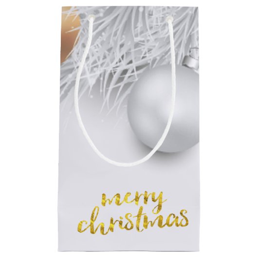 休日，クリスマスボール，松の木の枝 スモールペーパーバッグ (正面)