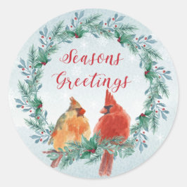 休日 – クリスマスリースと（鳥）ショウジョウコウカンチョウペア ラウンドシール