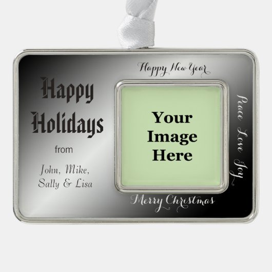 休日，クリスマス，新年，平和，喜び，愛 シルバープレートフレームオーナメント (正面)