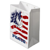 休日-愛国心が強い星/ストライプな平和鳩 ミディアムペーパーバッグ (裏面アングル)