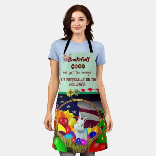 休日 – 感謝 エプロン (着用した状態)