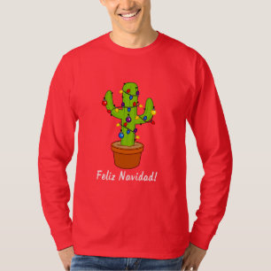 休日Feliz Navidadの間飾られるサボテン Tシャツ
